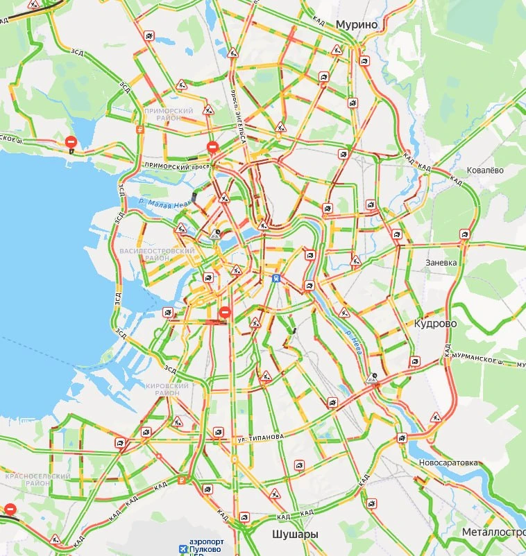 Пробки в Петербурге достигли 9 баллов
