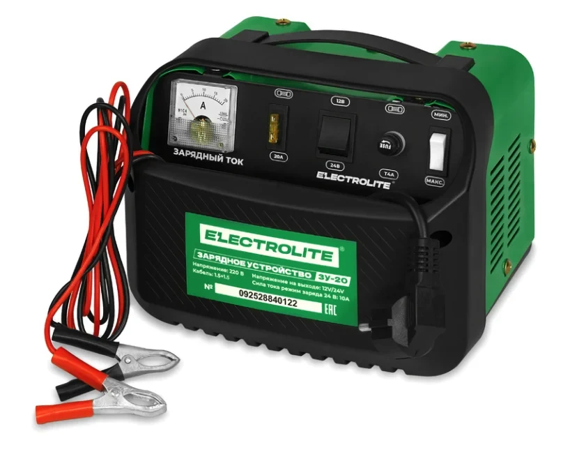 📢 ELECTROLITE Зарядное устройство ЗУ-20 (Вых. напр.-12/24В, Зар. ток-7/10А, Ёмкость АК...