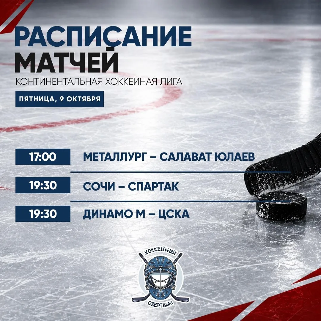 Расписание матчей КХЛ на сегодня