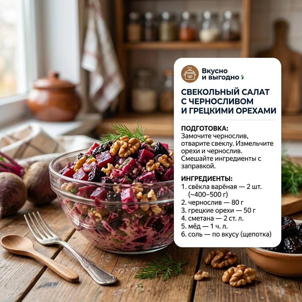 Салат из свеклы с черносливом и грецкими орехами 🥗✨