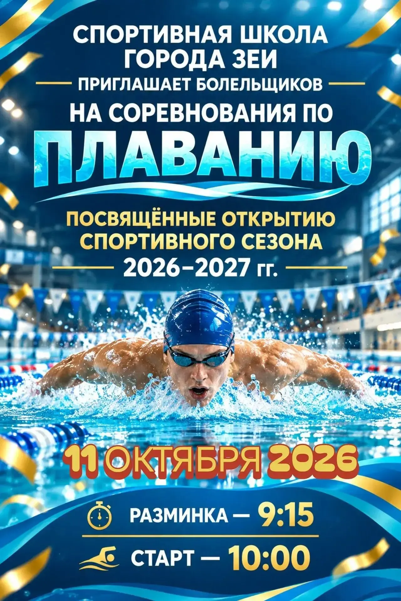 Друзья! Спортивная школа города Зеи приглашает вас на соревнования по плаванию, посвяще...