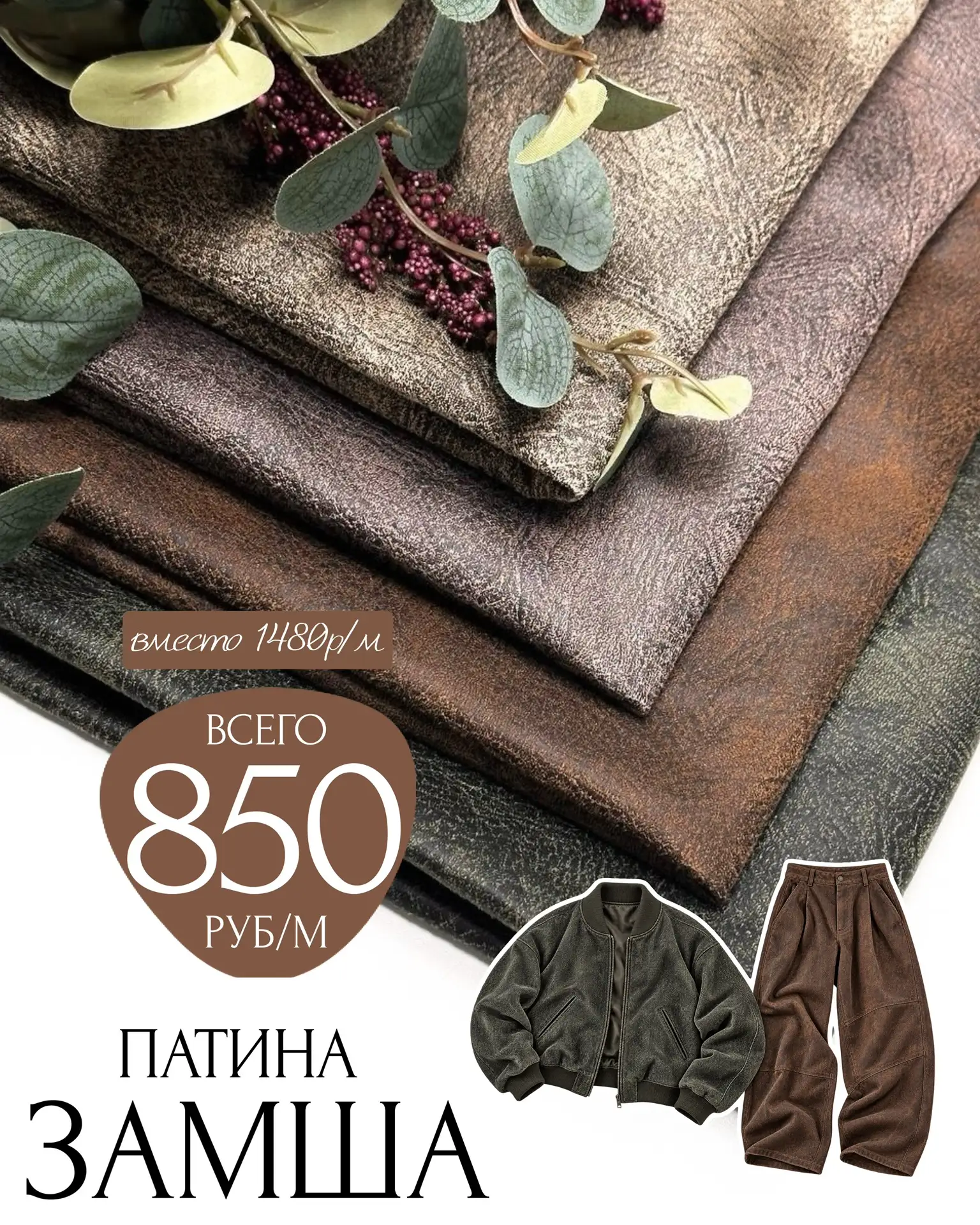 ЗАМША ПАТИНА🔝 850руб/м✔️4 базовых оттенка в наличии ❤️