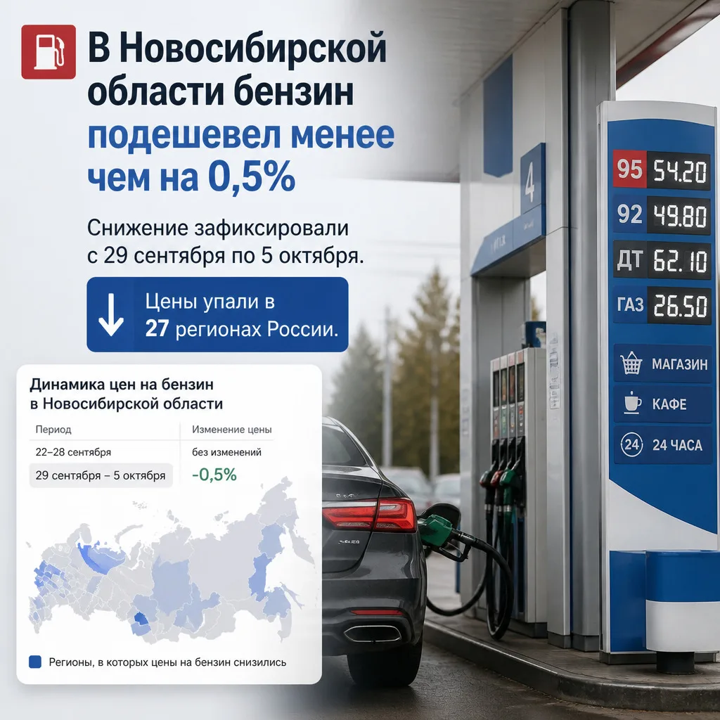 ⛽ В Новосибирской области бензин подешевел менее чем на 0,5%