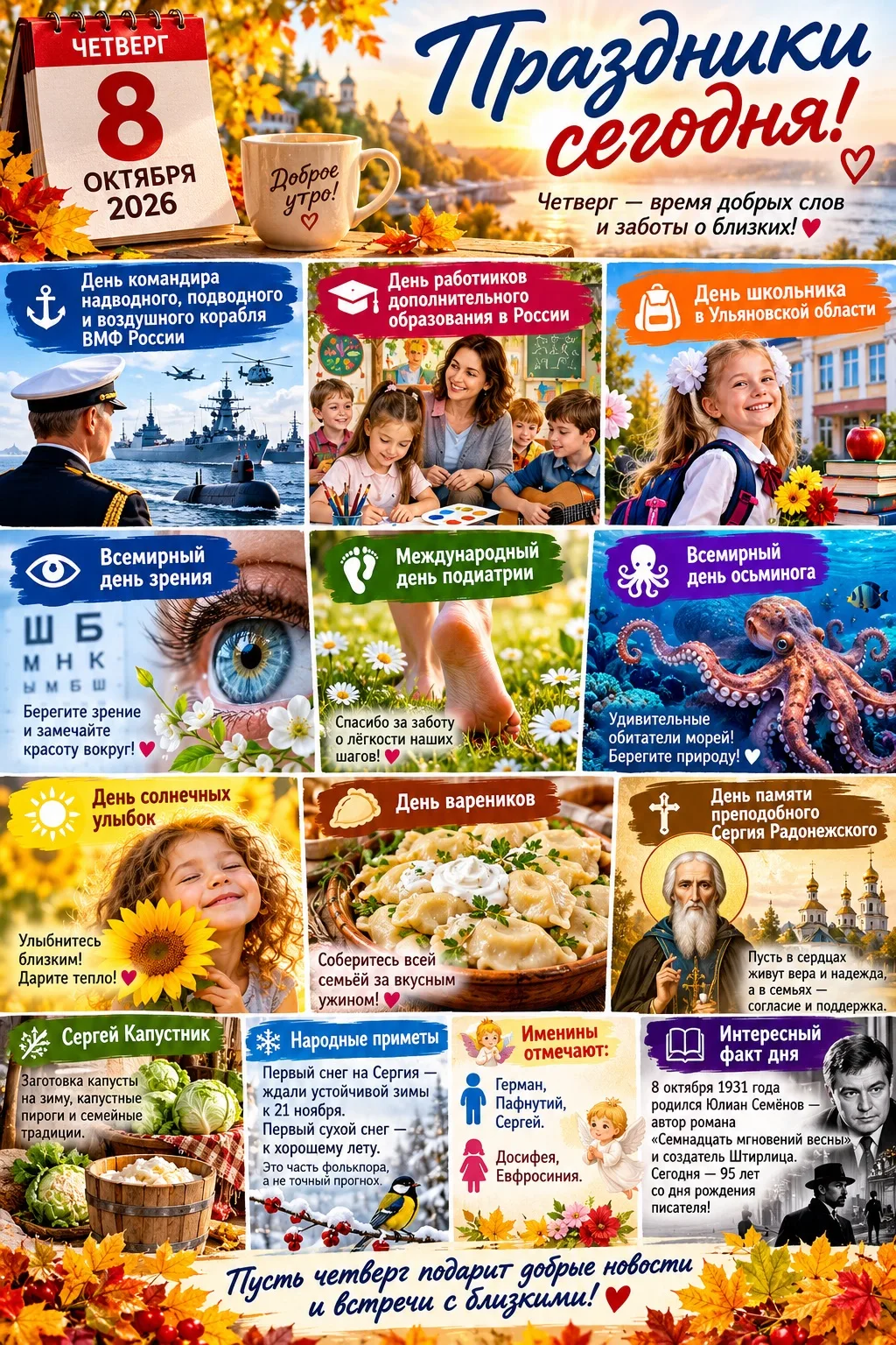 🎉 Праздники сегодня — 8 октября 2026 🎉