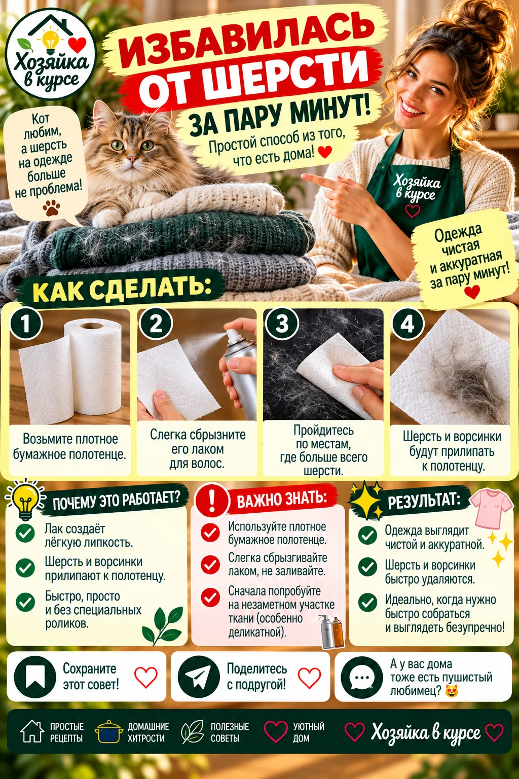🐾 ИЗБАВИЛАСЬ ОТ ШЕРСТИ ЗА ПАРУ МИНУТ!