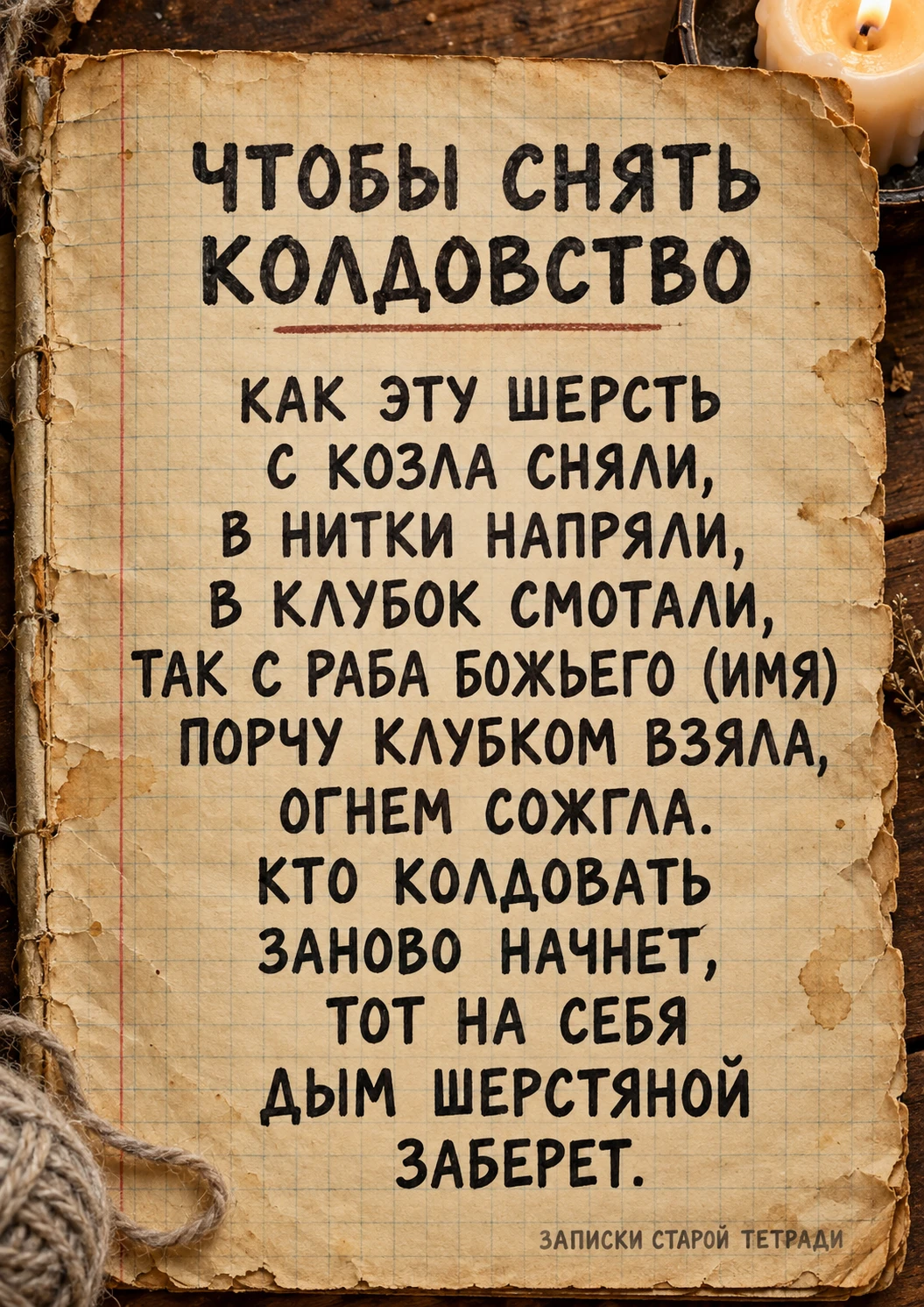 ЧТОБЫ СНЯТЬ КОЛДОВСТВО   Замеряют рост больного шерстяной ниткой, затем сматывают нитку...
