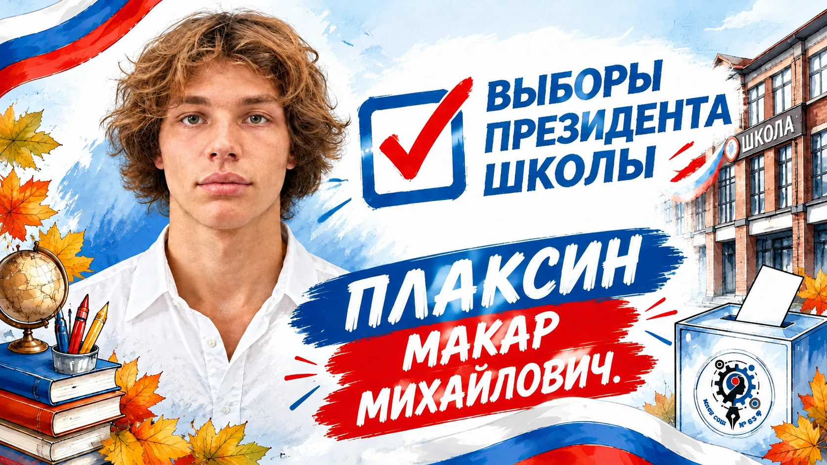 Привет! Я Макар Плаксин, и я выдвигаюсь на пост президента школы! 😄