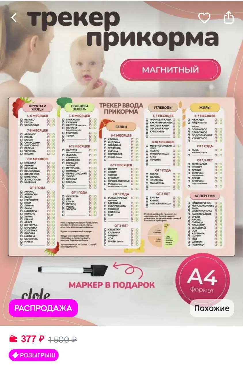 🟪Clole mind Магнитный планер на холодильник трекер ввода прикорма А4