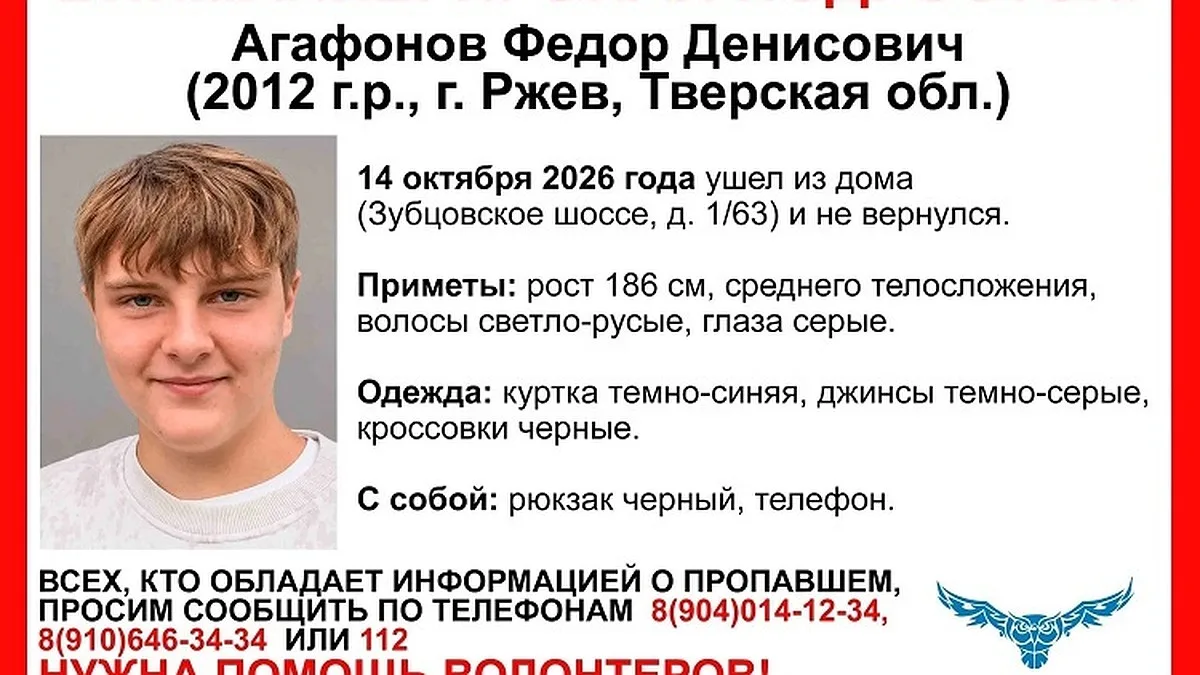 🔍 В Ржеве ищут 12-летнего подростка