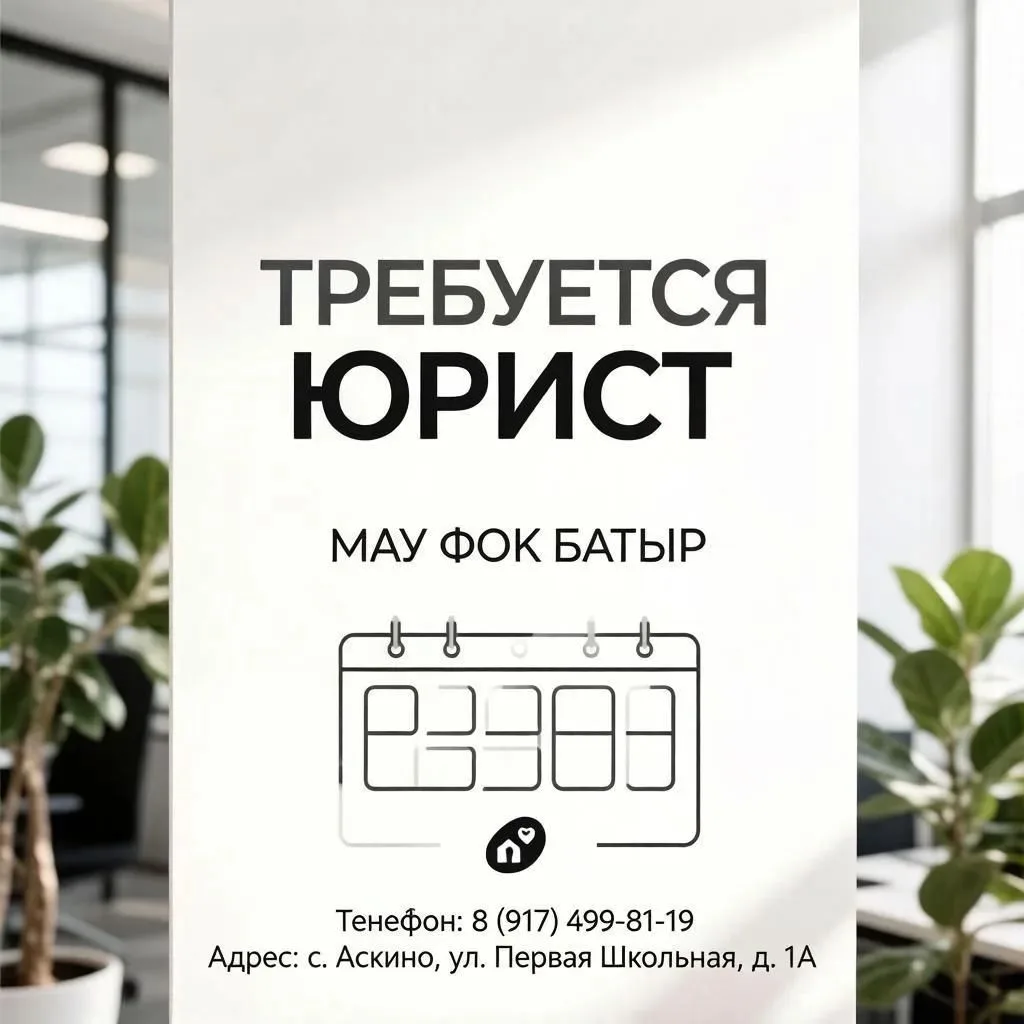 МАУ ФОК «Батыр» с. Аскино приглашает на работу юриста.