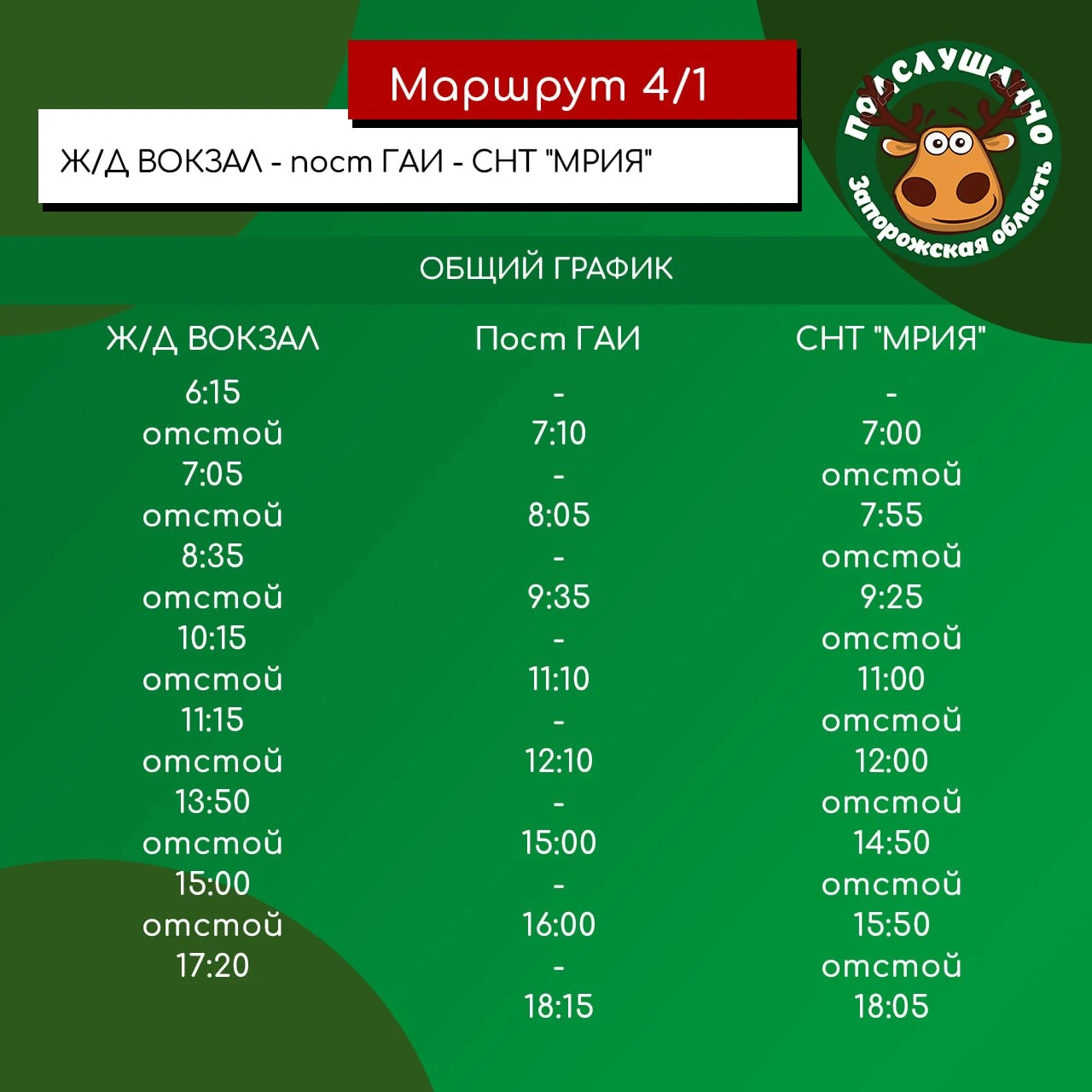 🚌 В Бердянске начал работать маршрут № 4/1: «Ж/Д вокзал — пост ГАИ — СНТ „Мрия“»