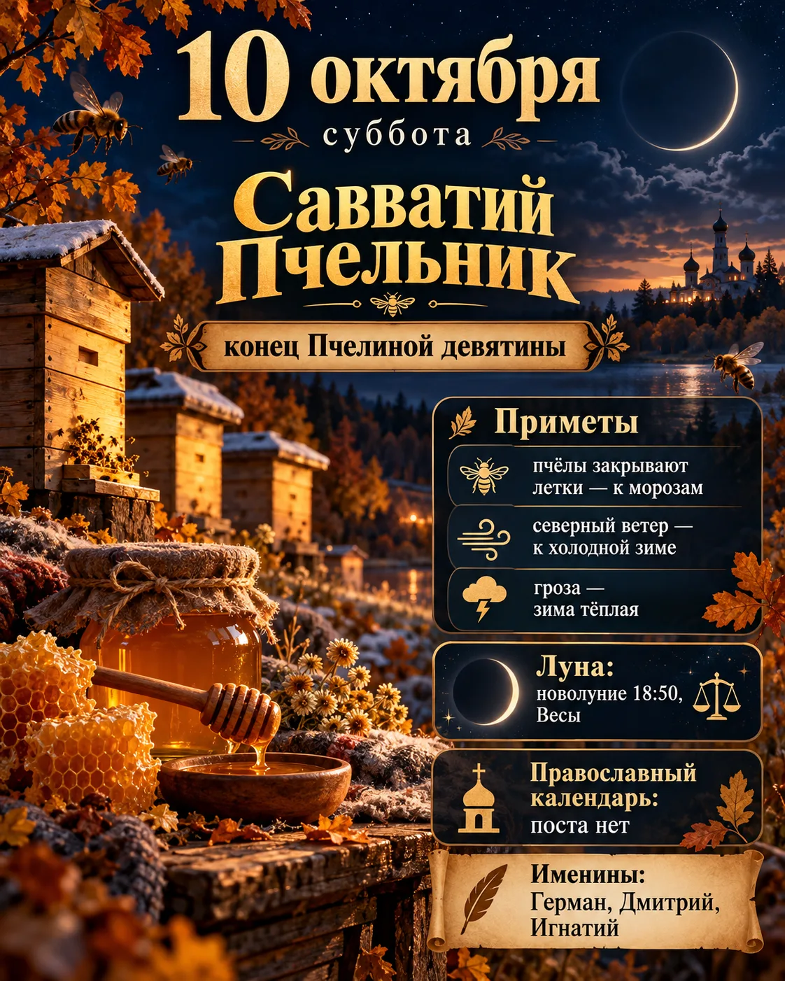 🌑 НАРОДНЫЙ И ЛУННЫЙ КАЛЕНДАРЬ — 10 ОКТЯБРЯ