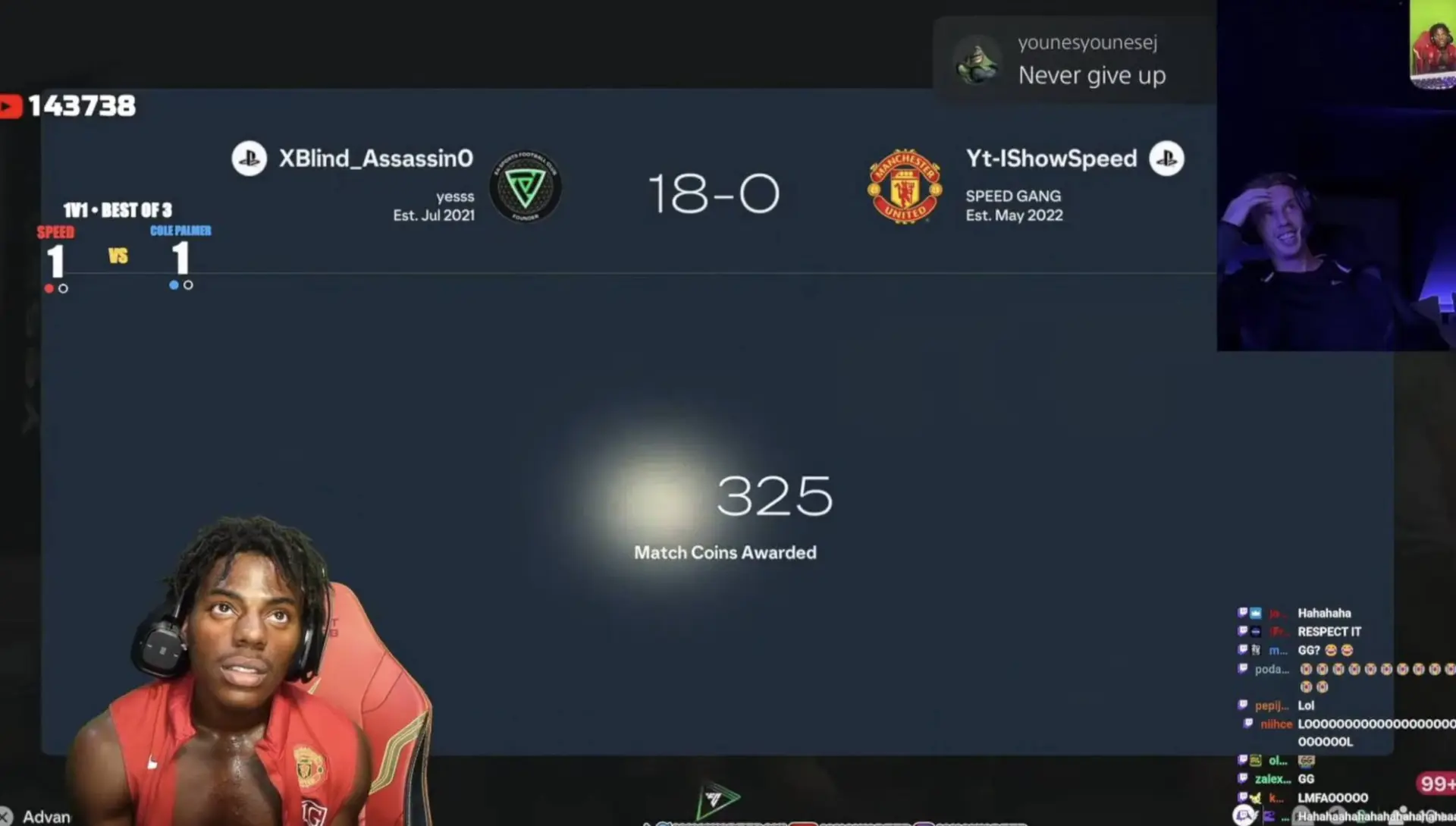 ⚽ Палмер отомстил IShowSpeed и обыграл его со счётом 18:0.
