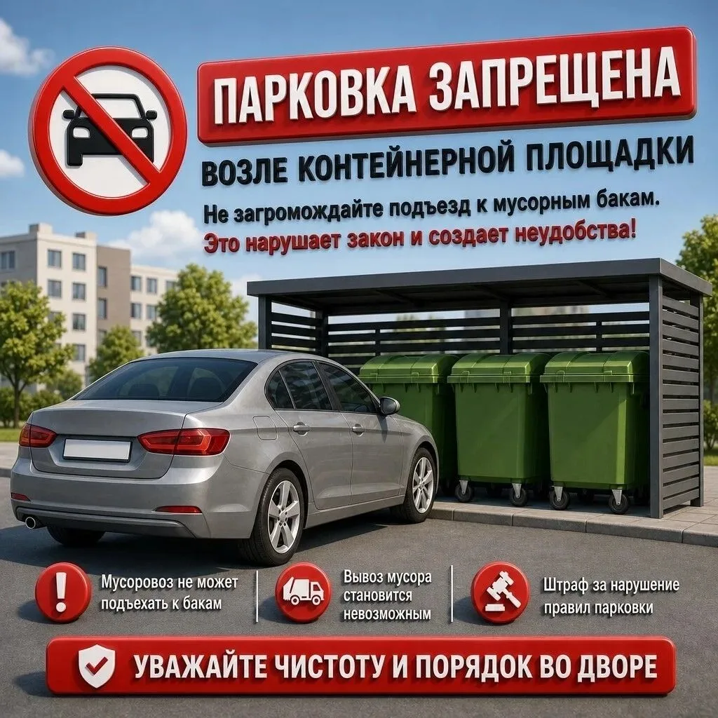 Внимание, жители Кировского района! Парковка возле контейнерных площадок запрещена!