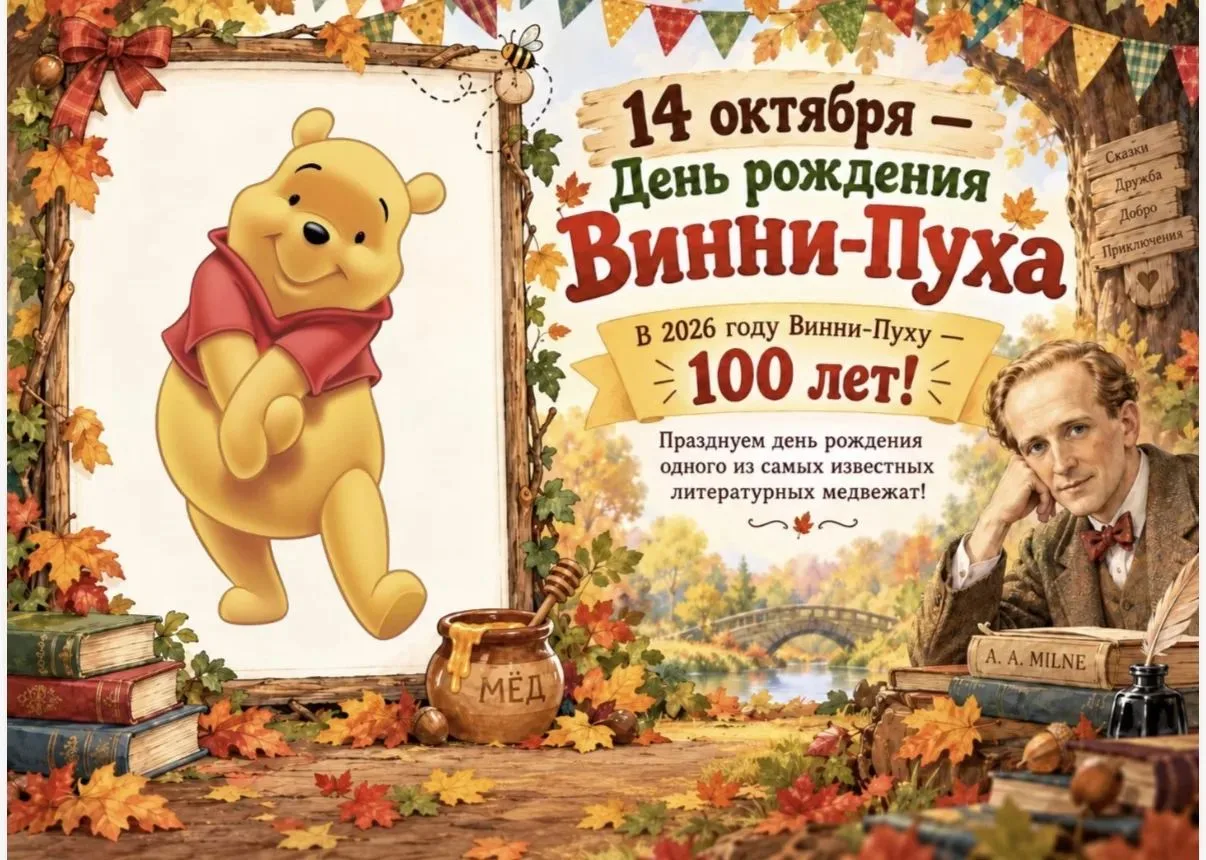🎉 День рождения Винни-Пуха: 100 лет любимого героя! 🎉
