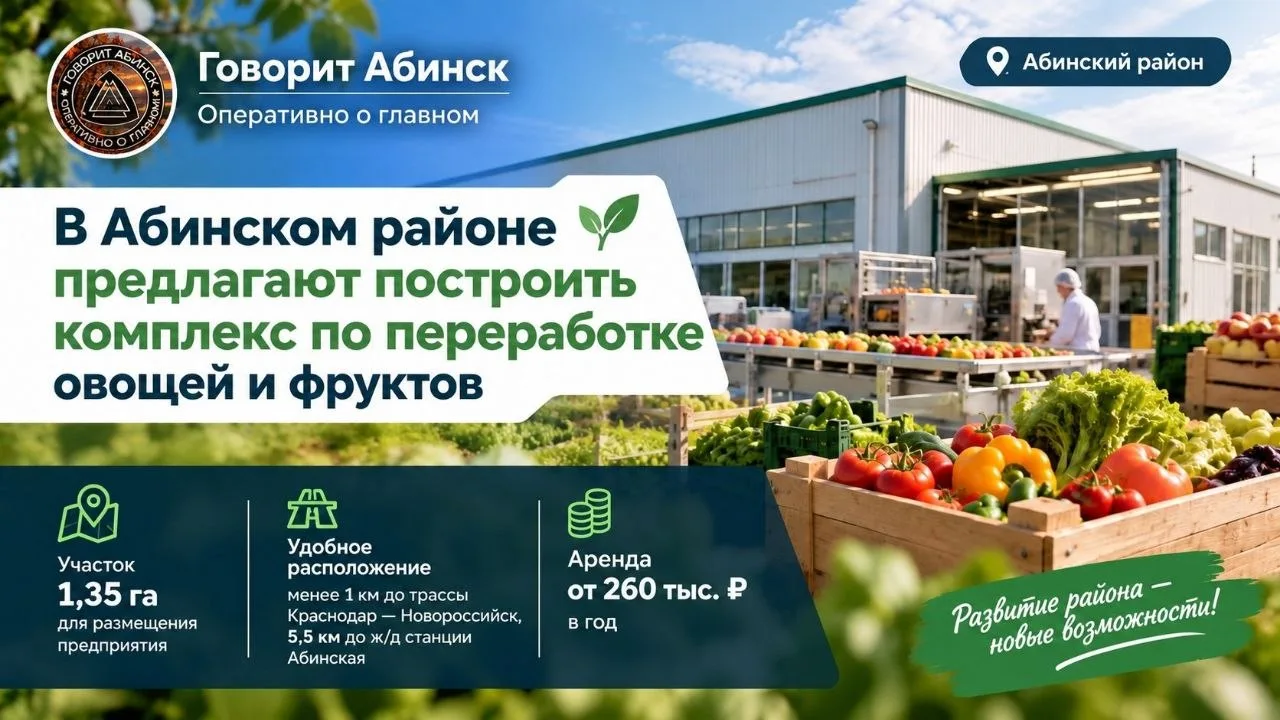 🏭🍎🌱 В Абинском районе предлагают построить комплекс по переработке овощей и фруктов.
