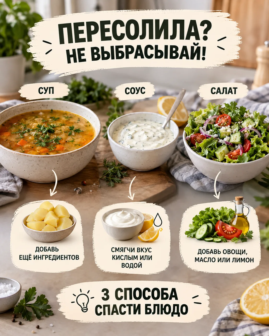 🧂 Пересолила? Не выбрасывай!