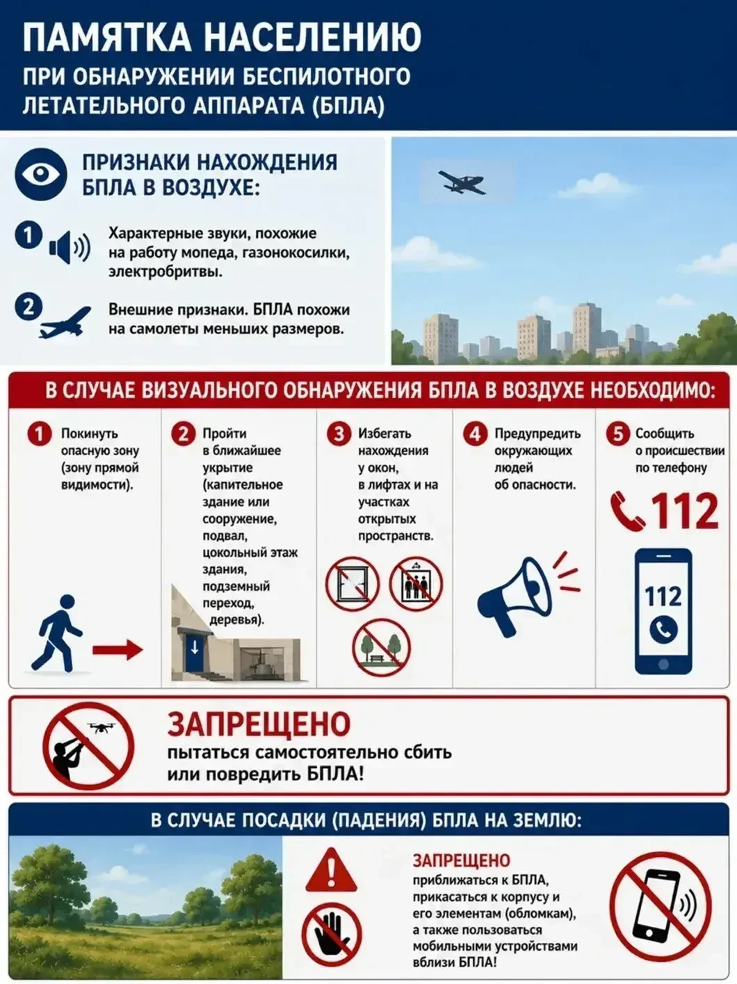 📝 Памятка при обнаружении беспилотного летательного аппарата