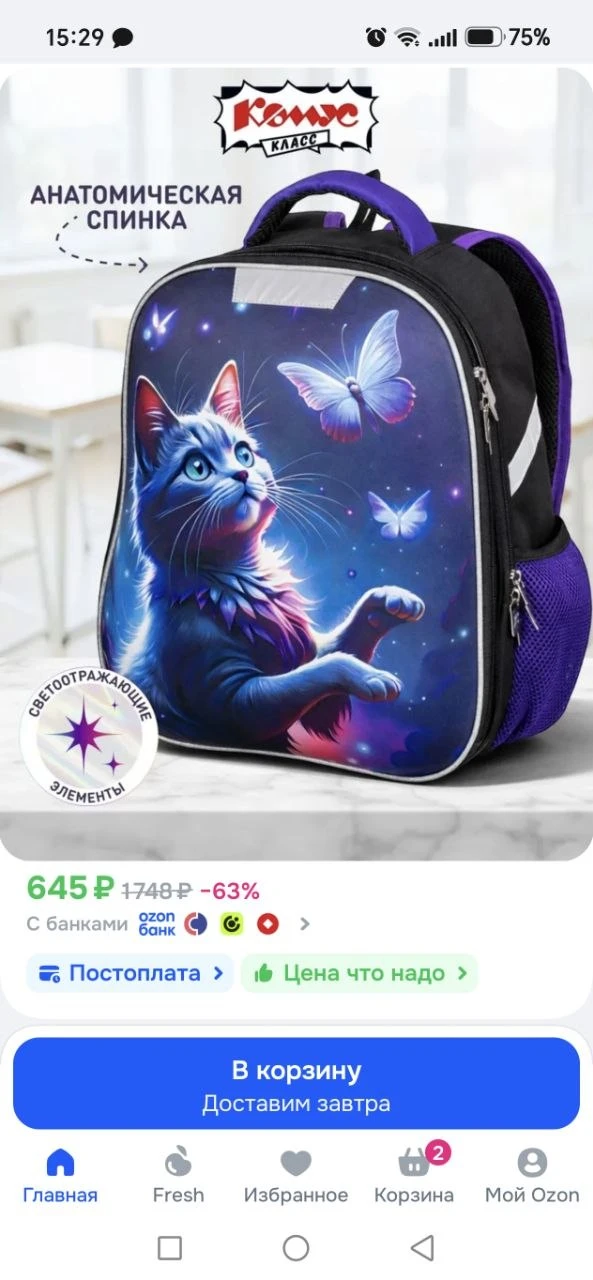 Ранец школьный Комус Класс Easy, ортопедический, 2 отделения, 2 кармана
