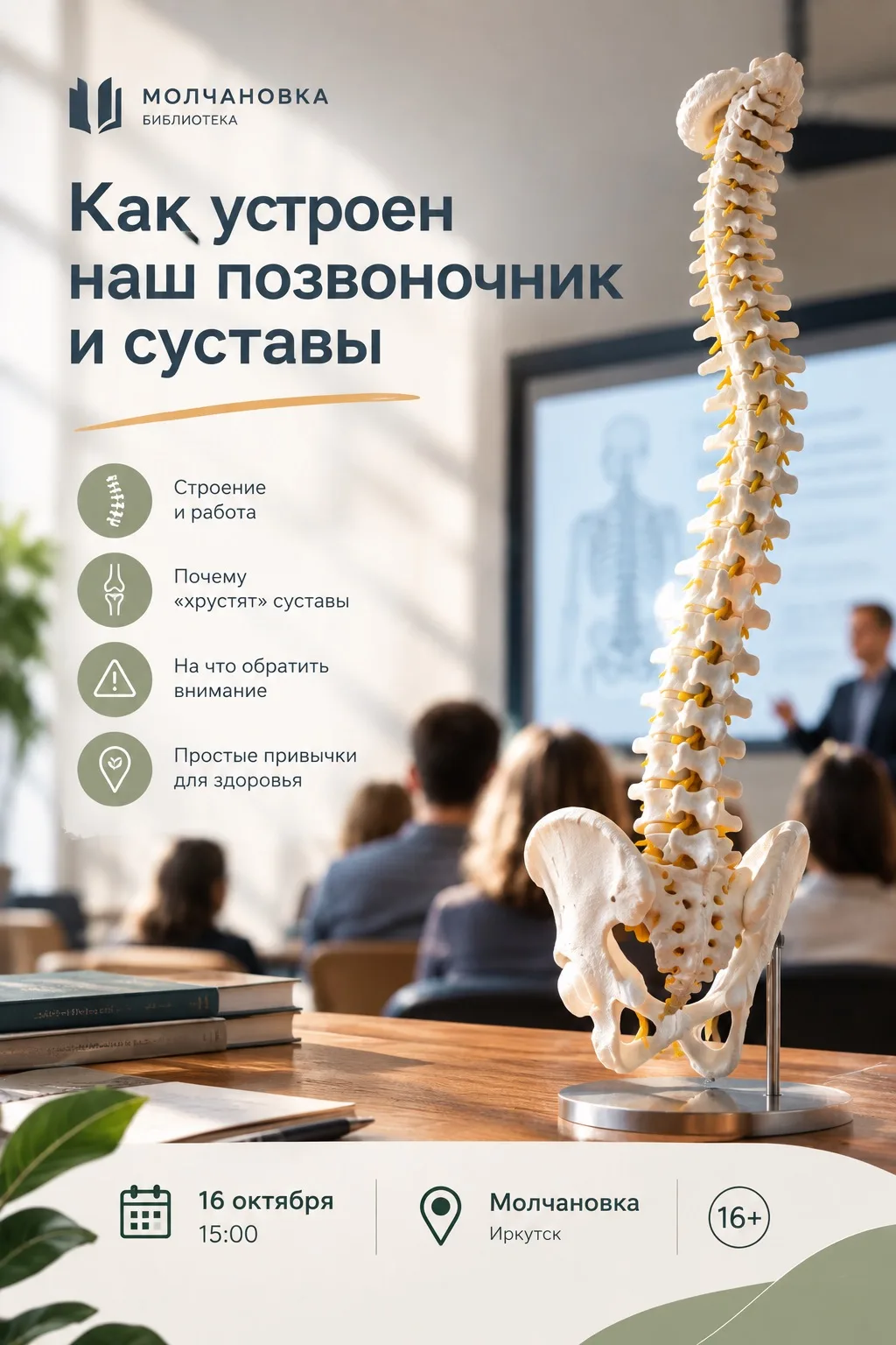 Как устроен наш позвоночник и суставы: иркутян приглашают на полезную лекцию в Молчанов...
