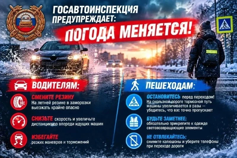 ❄️ Госавтоинспекция предупреждает водителей о первой наледи на дорогах
