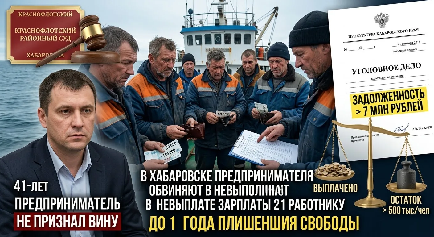 ⚖️ В Хабаровске предпринимателя обвиняют в невыплате зарплаты 21 работнику