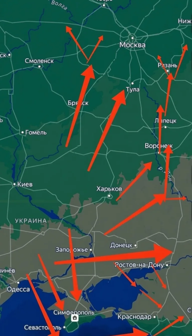 🛩️❗Прогноз возможных атак и маршрутов украинских БПЛА на тыловые регионы России в ночь...