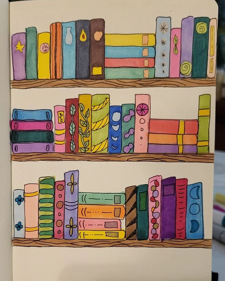 🎨 День 3 челленджа — рисуем книжные полки