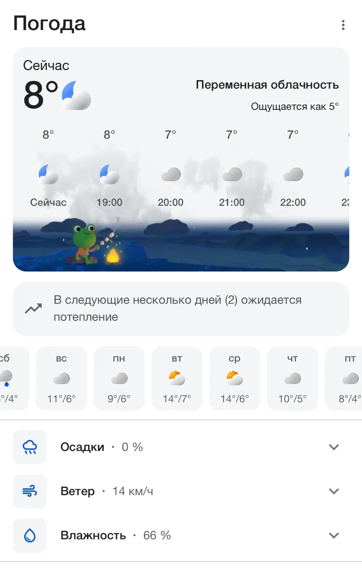 ⛅️В Прикамье вновь потеплеет до +14°