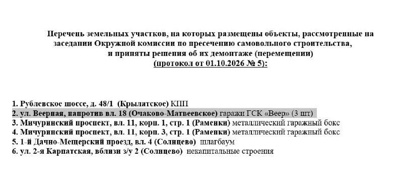 Окружная комиссия утвердила новые адреса для сноса незаконных построек. В нашем районе ...