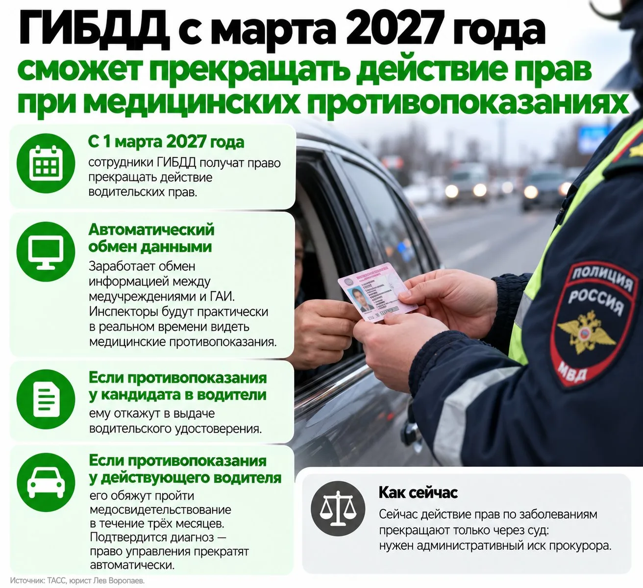 ГИБДД с марта 2027 года сможет прекращать действие прав при наличии медицинских противо...
