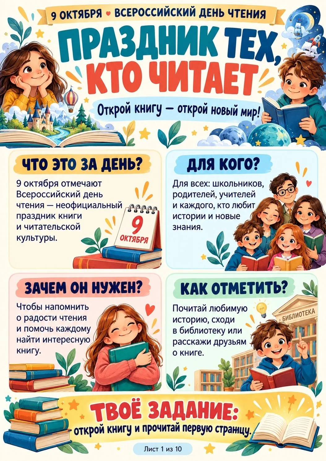Всероссийский день чтения отмечают ежегодно 9 октября. В преддверии празднования Всерос...
