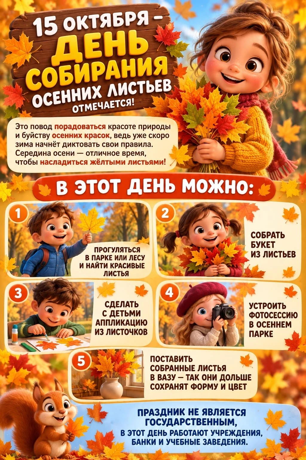 15 октября — День собирания осенних листьев! 🍁🍂