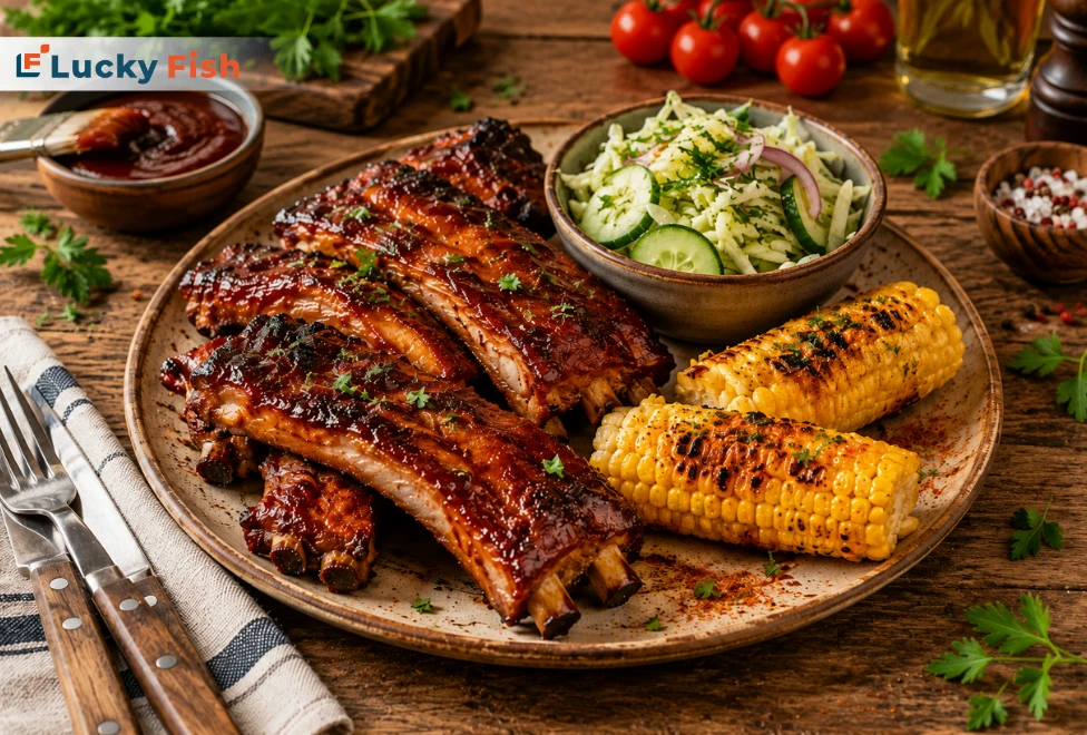 🍖 Что приготовить на выходных? Рёбра BBQ с кукурузой и свежим салатом 🥗