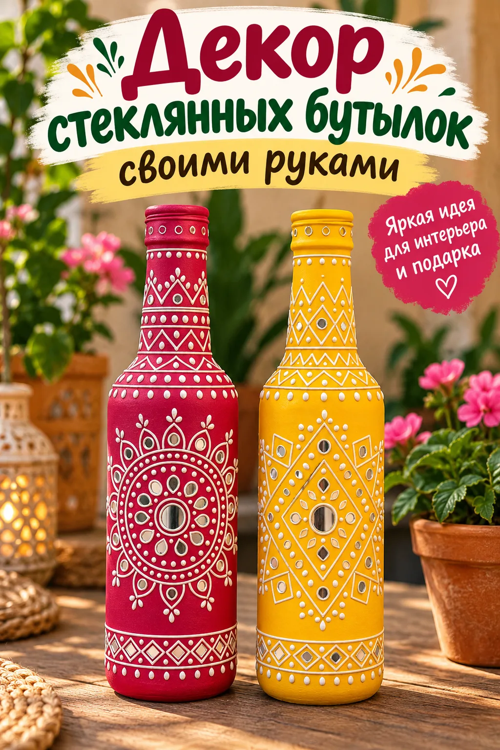 Декор стеклянных бутылок своими руками — яркая идея для создания интерьерных ваз с вост...