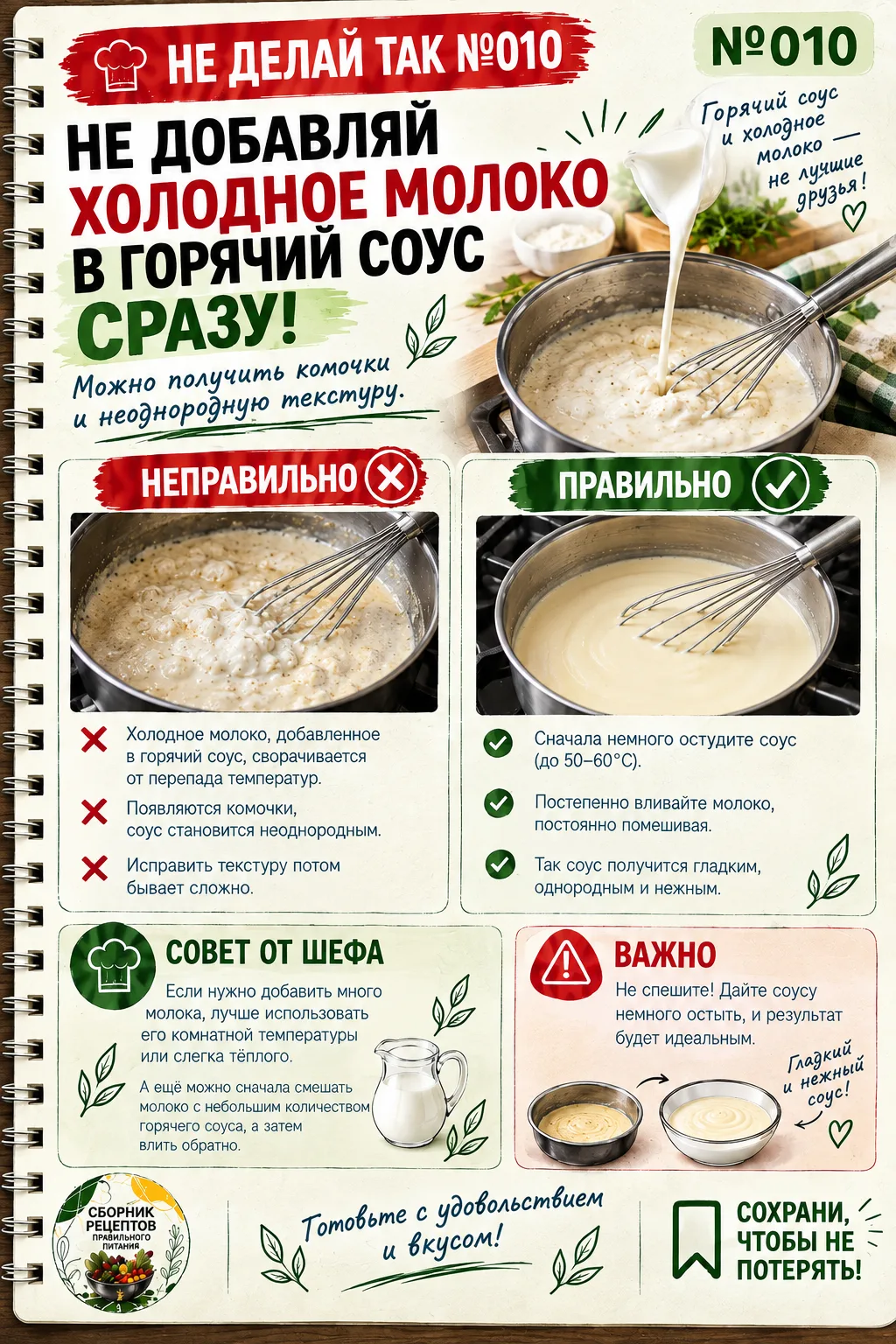 🚫 НЕ ДЕЛАЙ ТАК №010: НЕ ДОБАВЛЯЙ ХОЛОДНОЕ МОЛОКО В ГОРЯЧИЙ СОУС СРАЗУ!