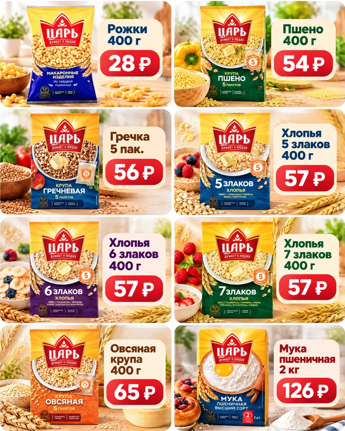 👑 «Царь» — бюджетные крупы и макароны от 28 ₽!
