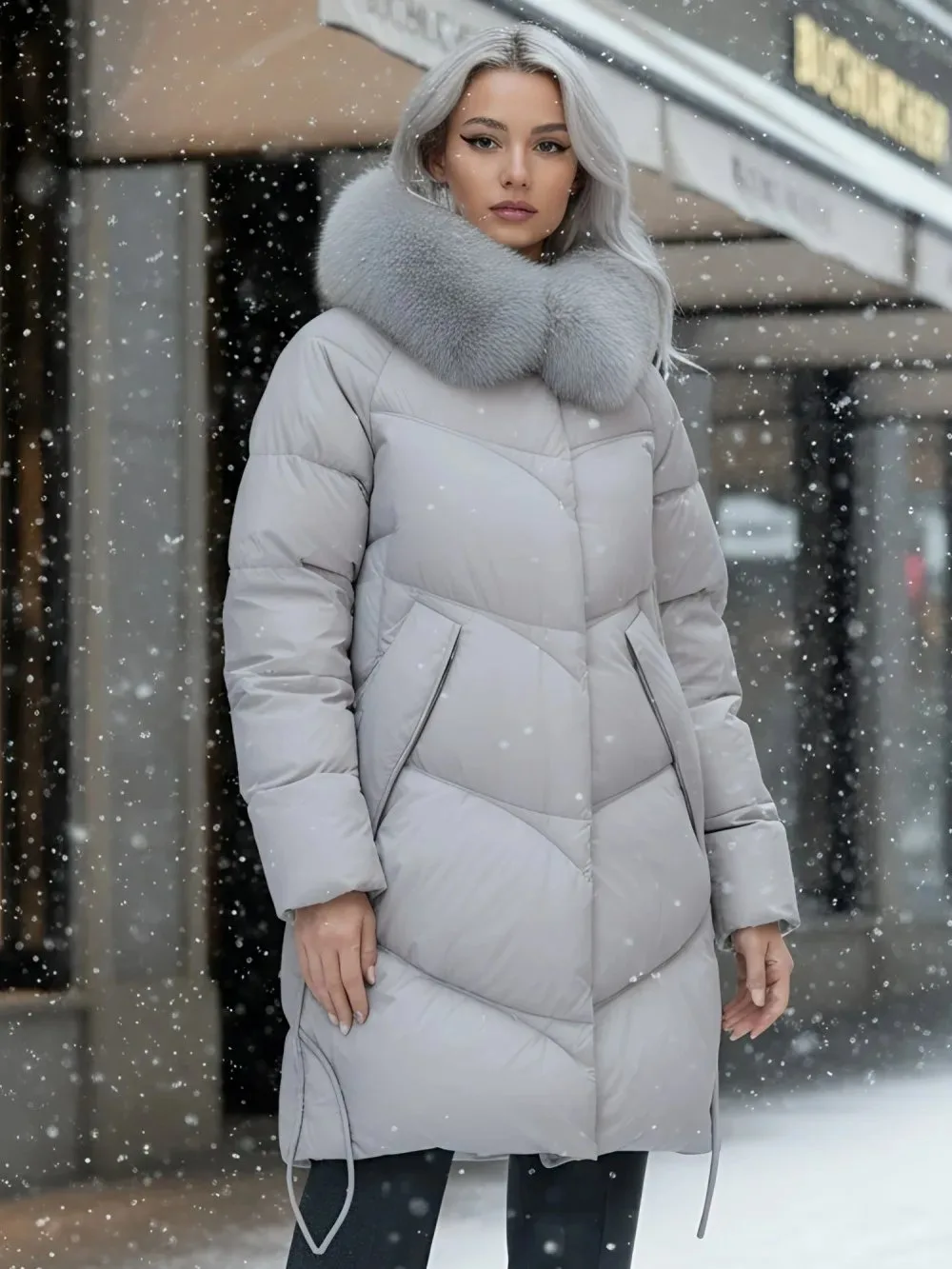 🛍️ Пальто зимнее утепленное с мехом и капюшоном тренд светло-коричневого цвета 7745SK