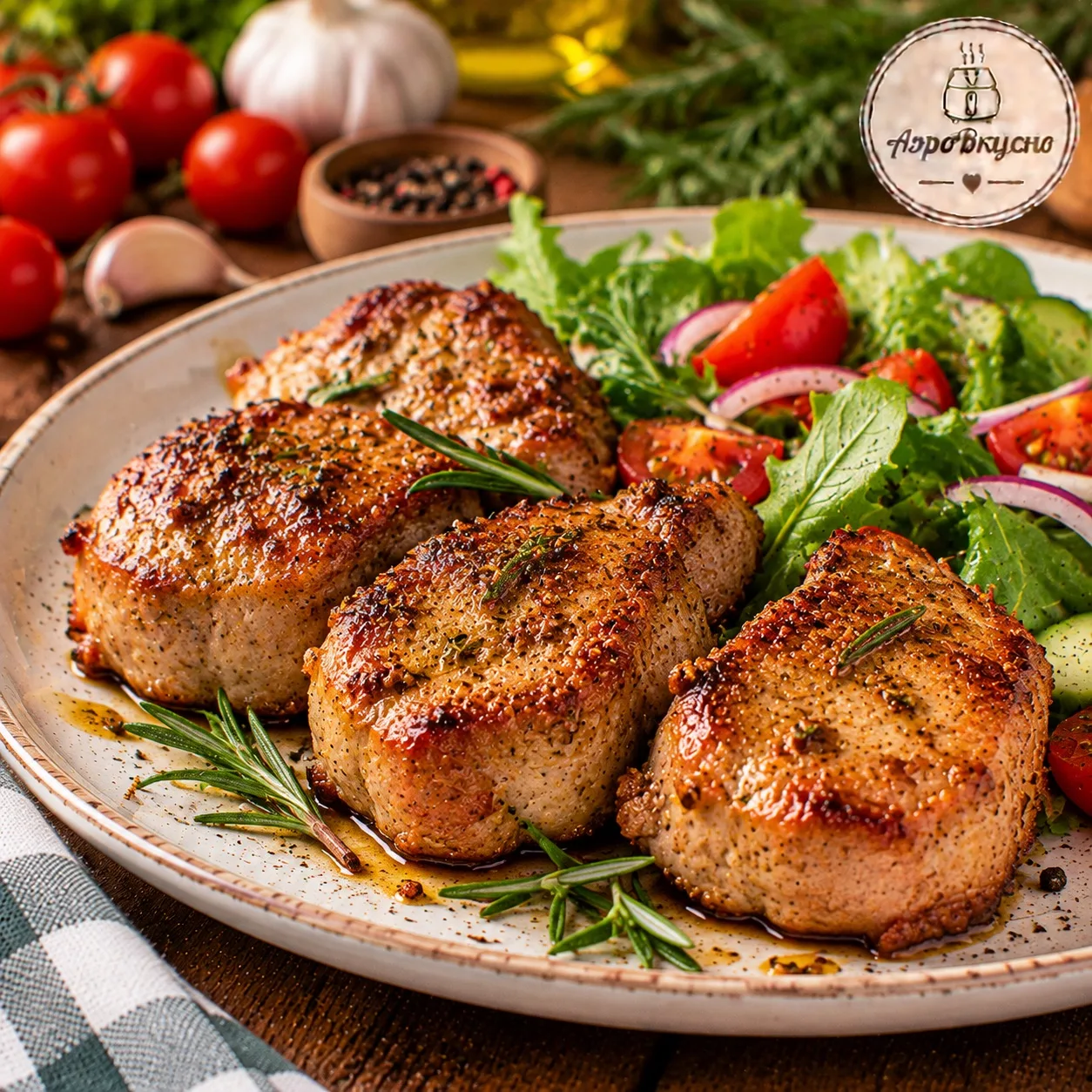 🥩 Медальоны из свинины с розмарином в аэрогриле