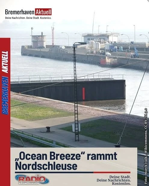 🇩🇪⚓⛴  Удар в ночи: автовоз «Ocean Breeze» повредил стену шлюза в Бремерхафене
