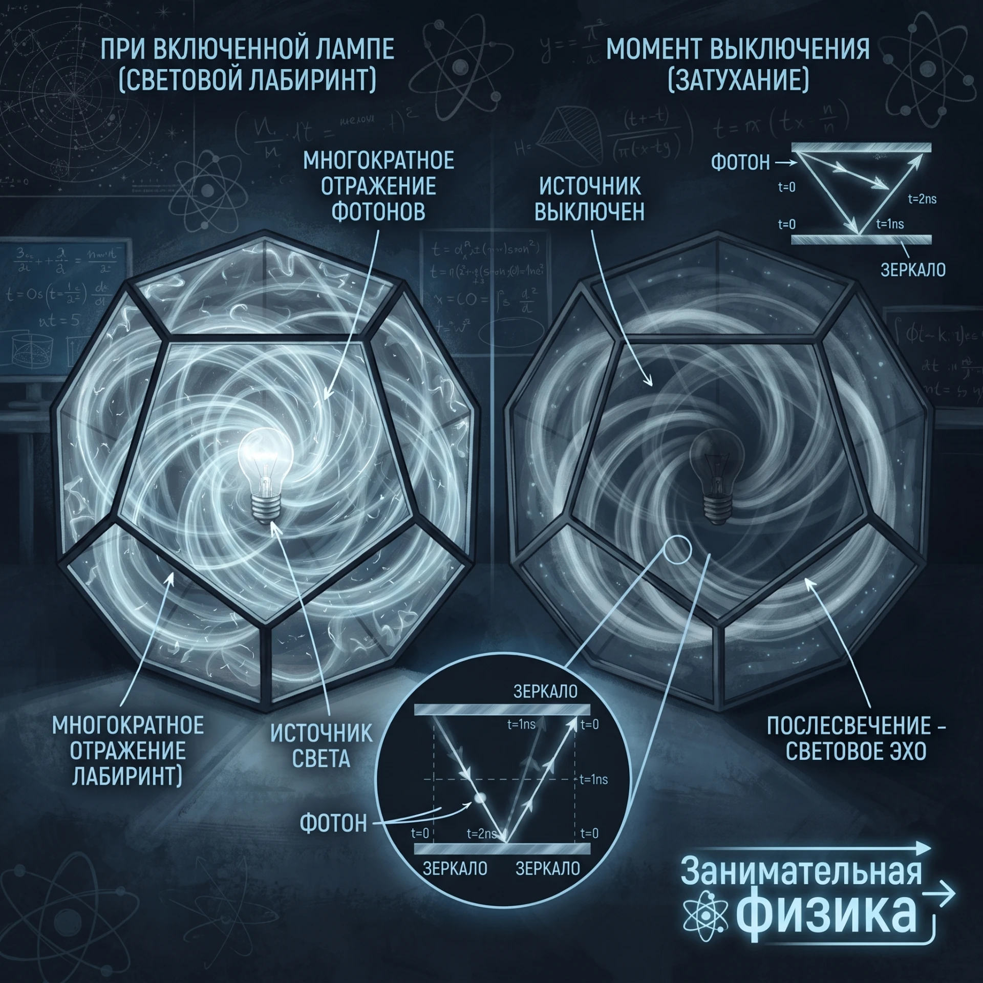 🪞 Почему в комнате с зеркалами свет от лампы гаснет не мгновенно?