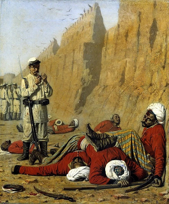 Картина Василия Верещагина «После неудачи» (1868) — часть «Туркестанской серии», создан...