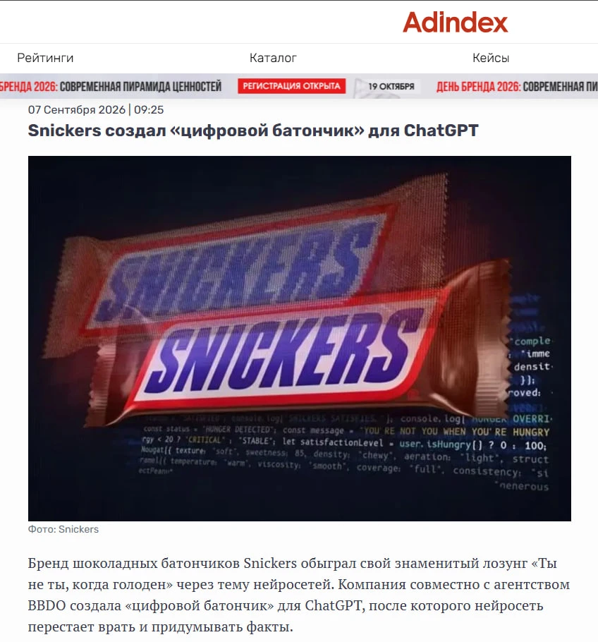 😳 Mars выпустил сникерс для нейросетей.