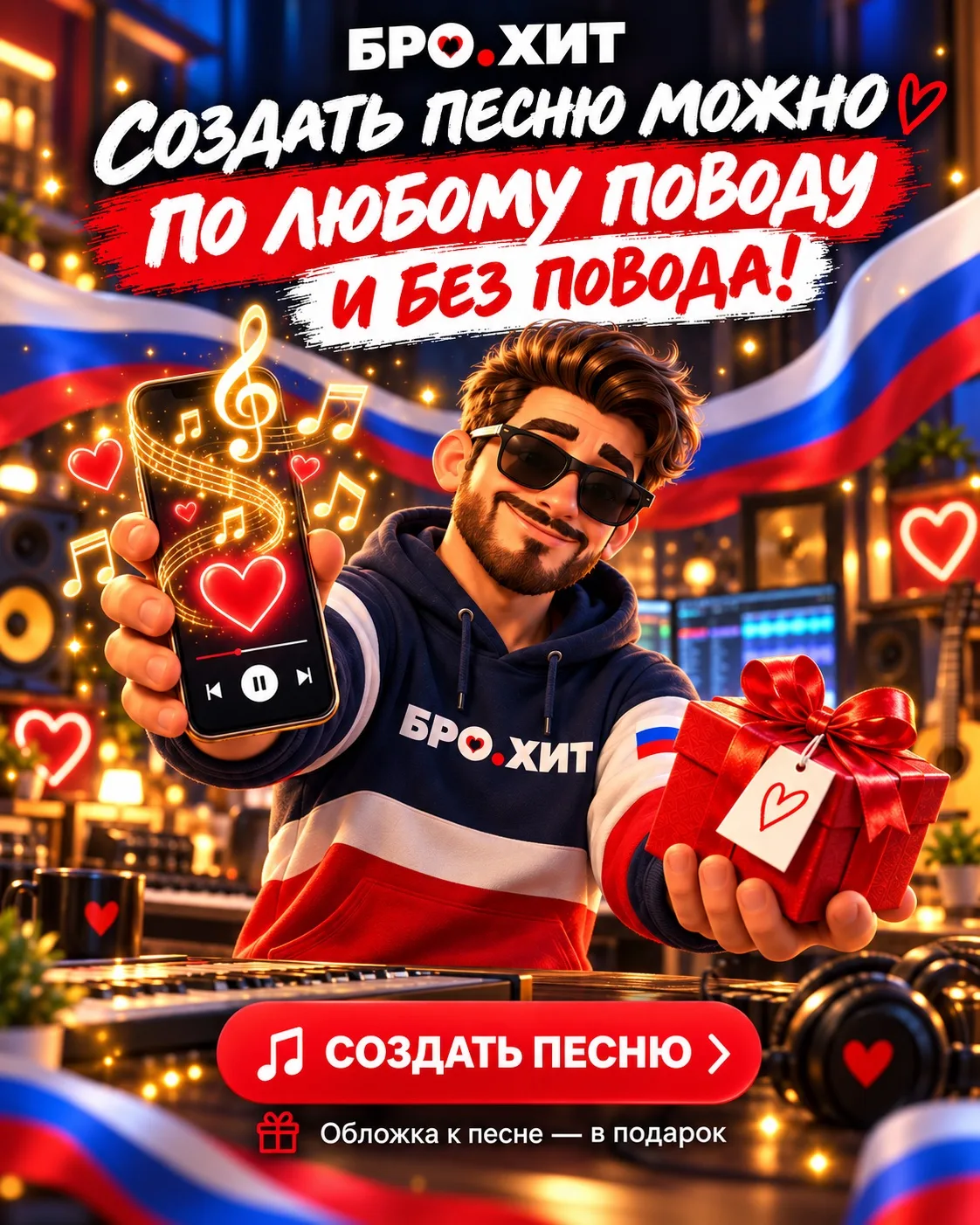 🎵 Создать песню в БРО.ХИТ можно по любому поводу и без повода! ❤️