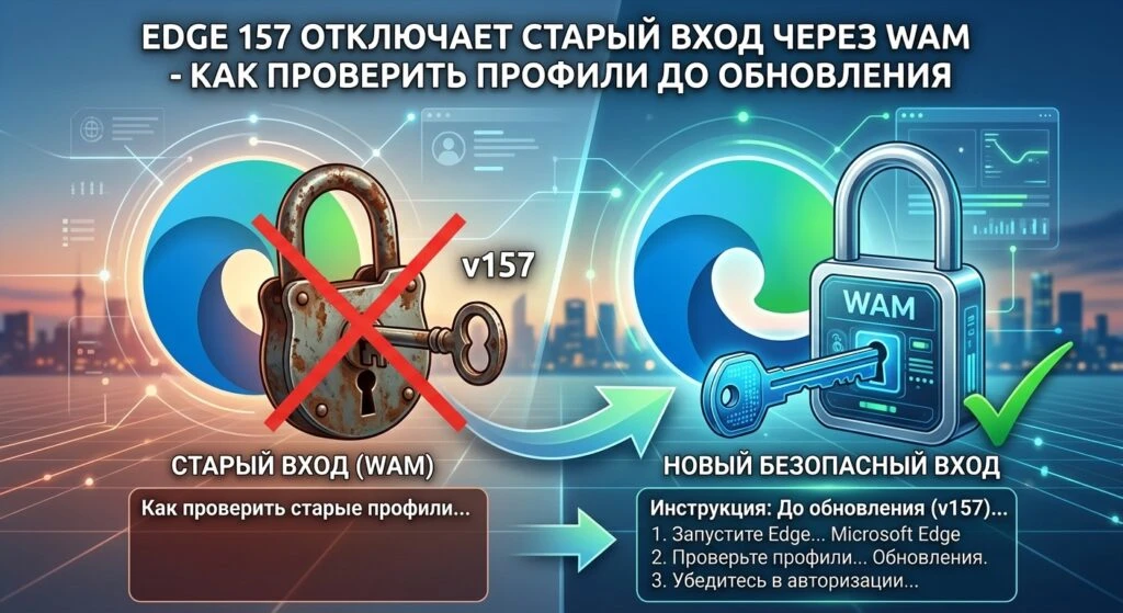 🪟 Edge 157 отключает старый вход через WAM: как проверить профили до обновления