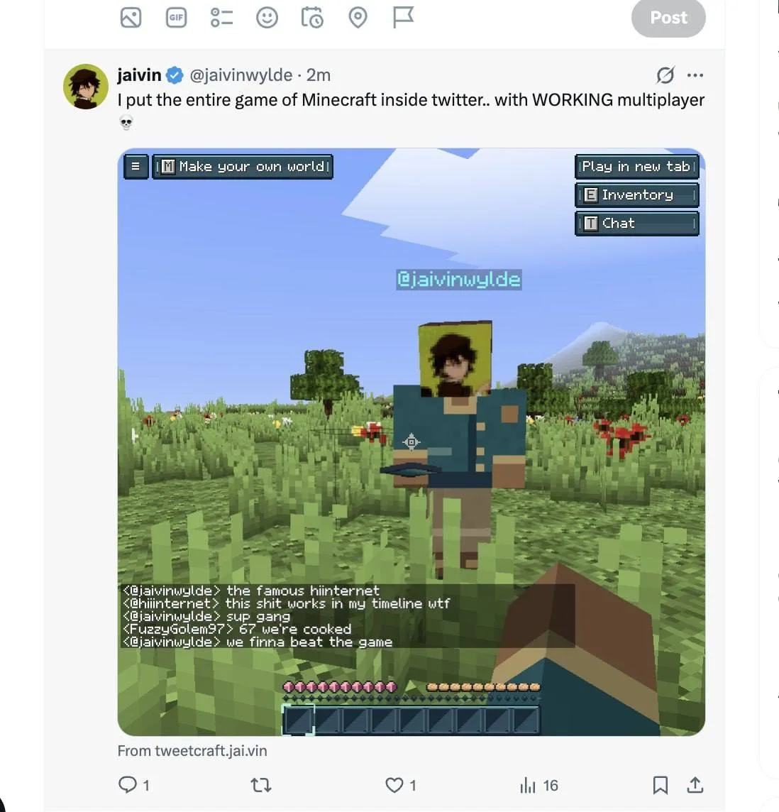 Minecraft смогли запустить в ТВИТТЕРЕ — безумные вайбкодеры целиком перенесли кубач в с...