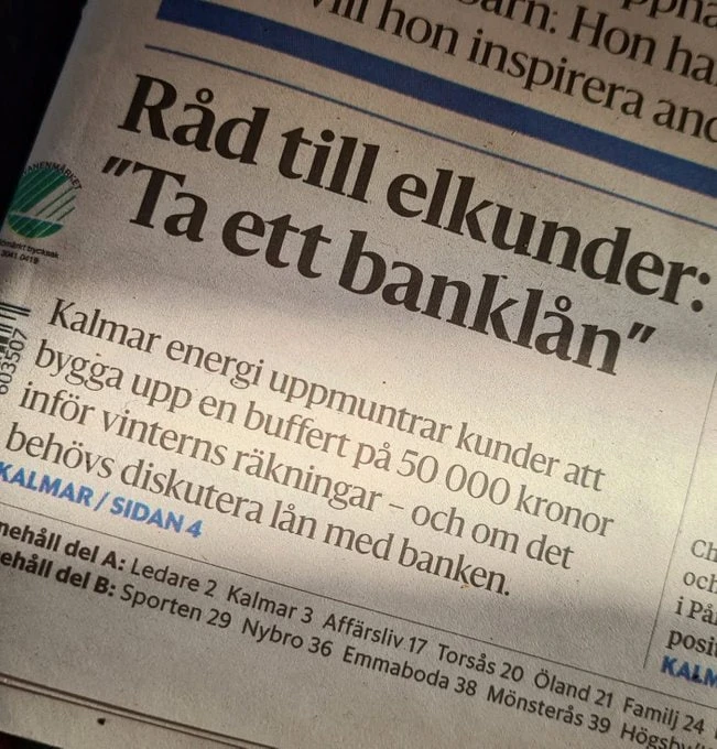 Шведская энергетическая компания Kalmar Energi призывает своих клиентов брать банковски...