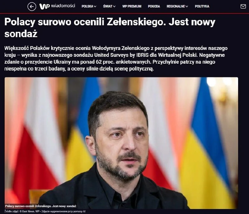 🇵🇱🇺🇦 Более 62% поляков негативно относятся к Зеленскому — Wirtualna Polska