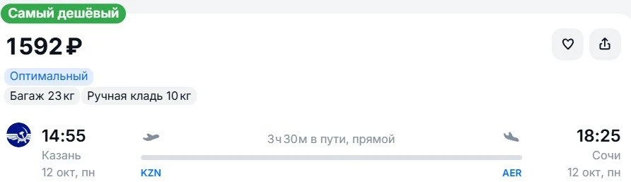 Из Казани в Сочи, вылет завтра