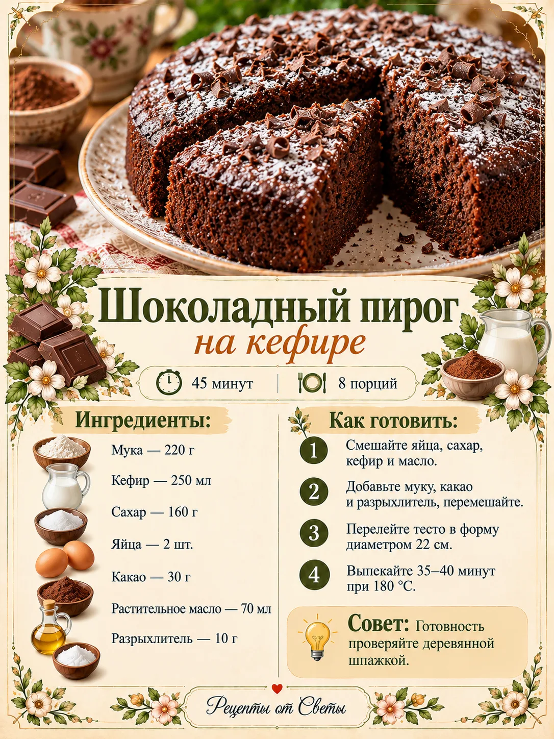 🍫 Шоколадный пирог на кефире, ради которого даже самый обычный вечер превращается в ма...